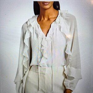 Kobi Halperin Ruffled Chiffon Blouse s xs IVORY